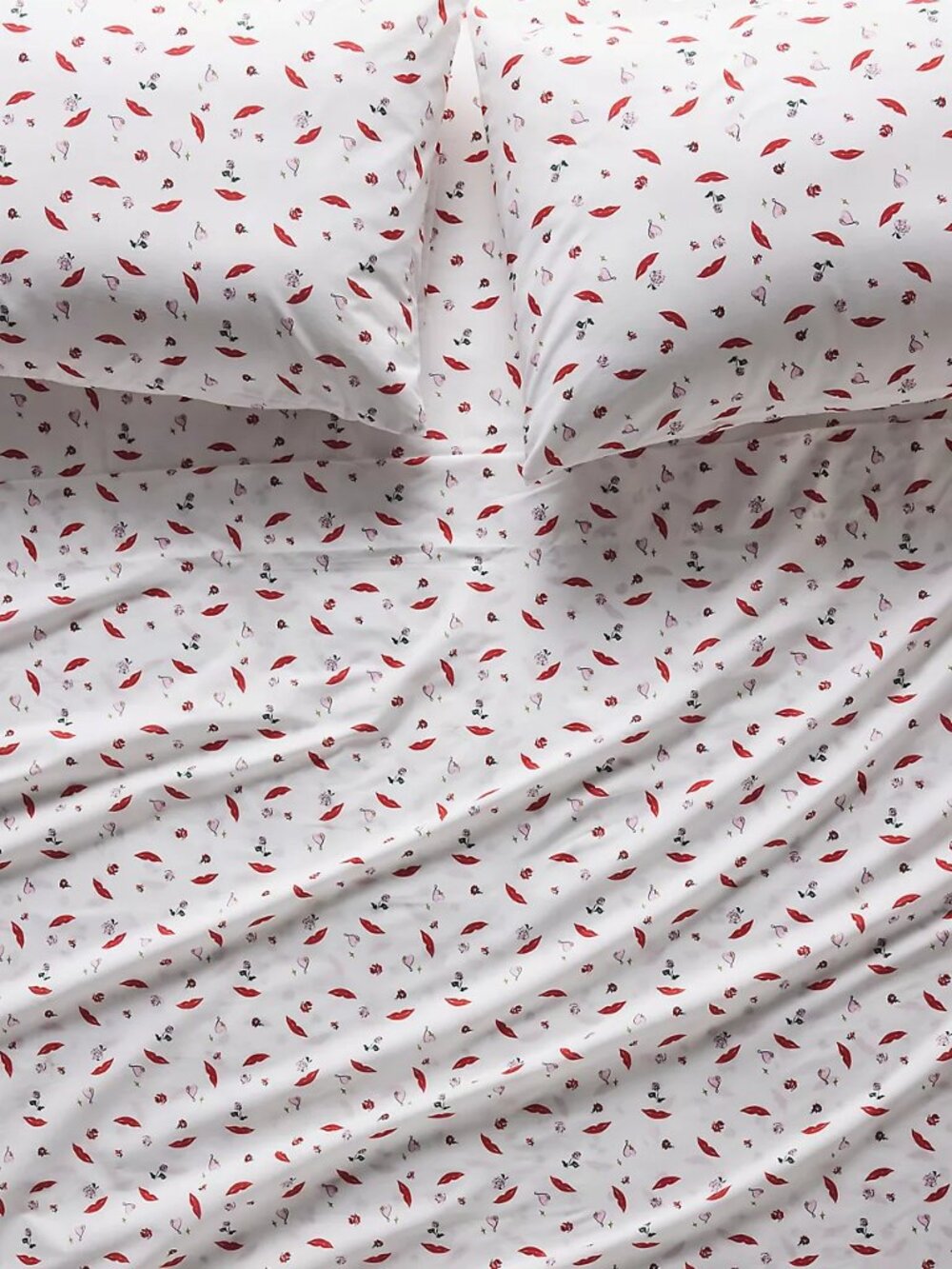 Anthropologie King Organic Cotton Percale Printed Valentine Heart Sheet Set